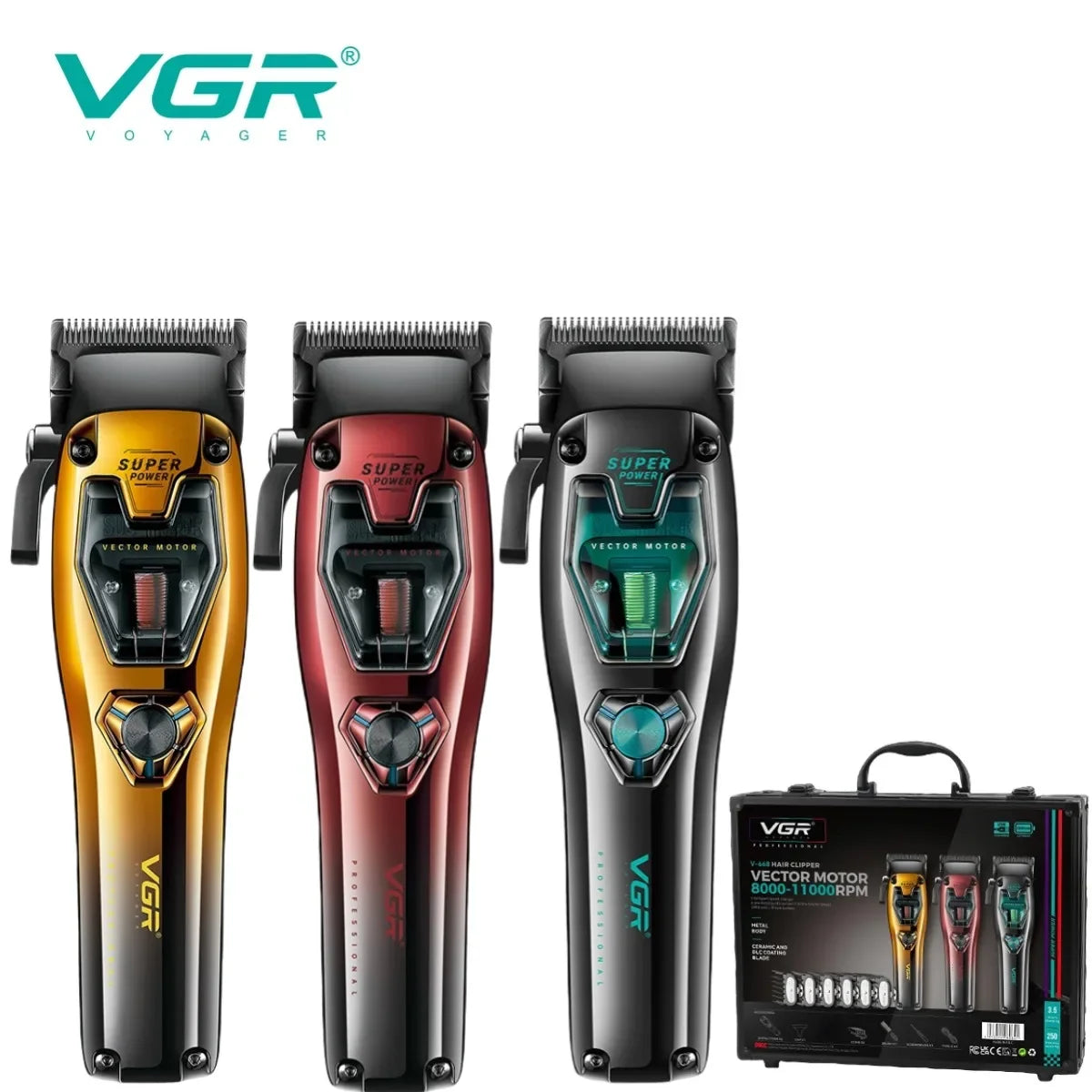 VGR Trimmer Cordless Hair Clipper Rechargeable Hair Cutting Machine Vector Motor Barber 11000 RPM Metal Trimmer for Men V-668