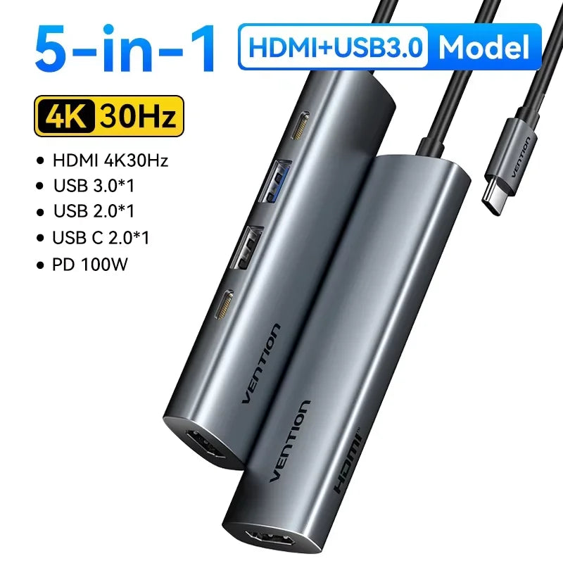 Vention USB‑C 9‑in‑1 Hub | HDMI 4K 60Hz, PD 100W, RJ45, USB 3.0 Docking Station