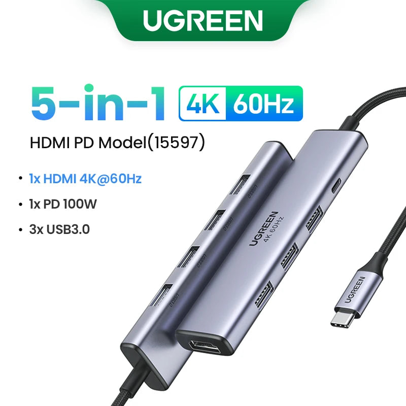 GREEN 7‑in‑1 USB‑C Hub with 4K HDMI, SD/TF, USB‑A 5Gbps, PD100W – Type‑C 3.1