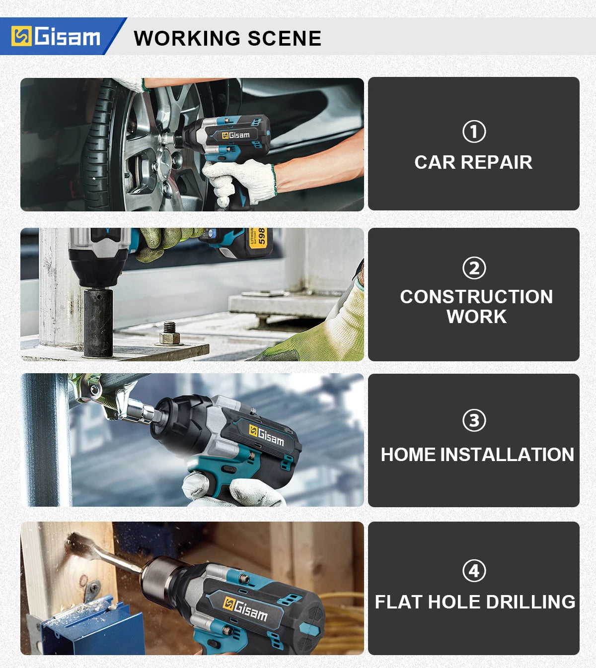 Gisam 1800N.m Brushless Impact Wrench 1/2" for Makita 18V