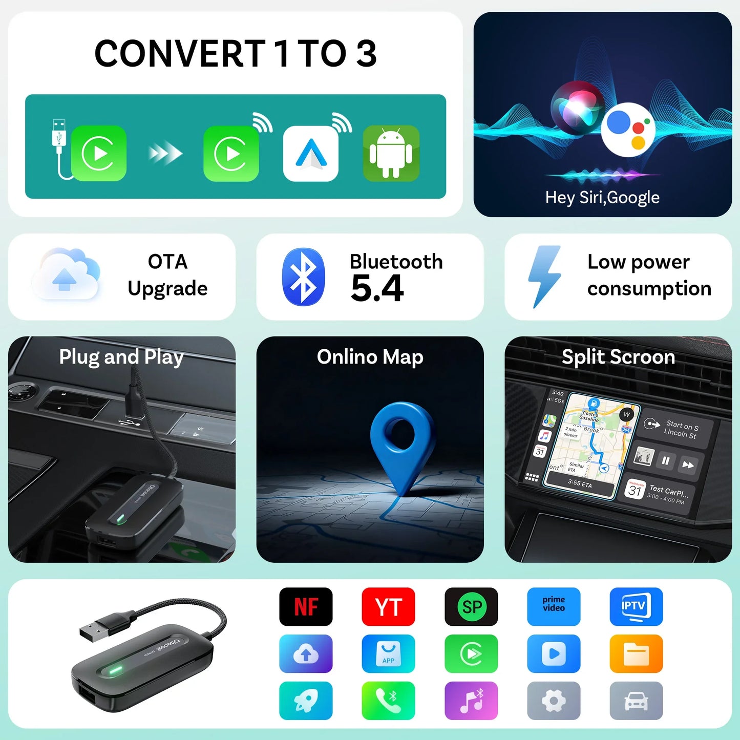 OTTOCAST Play2Video Express Wireless CarPlay Video AI Box