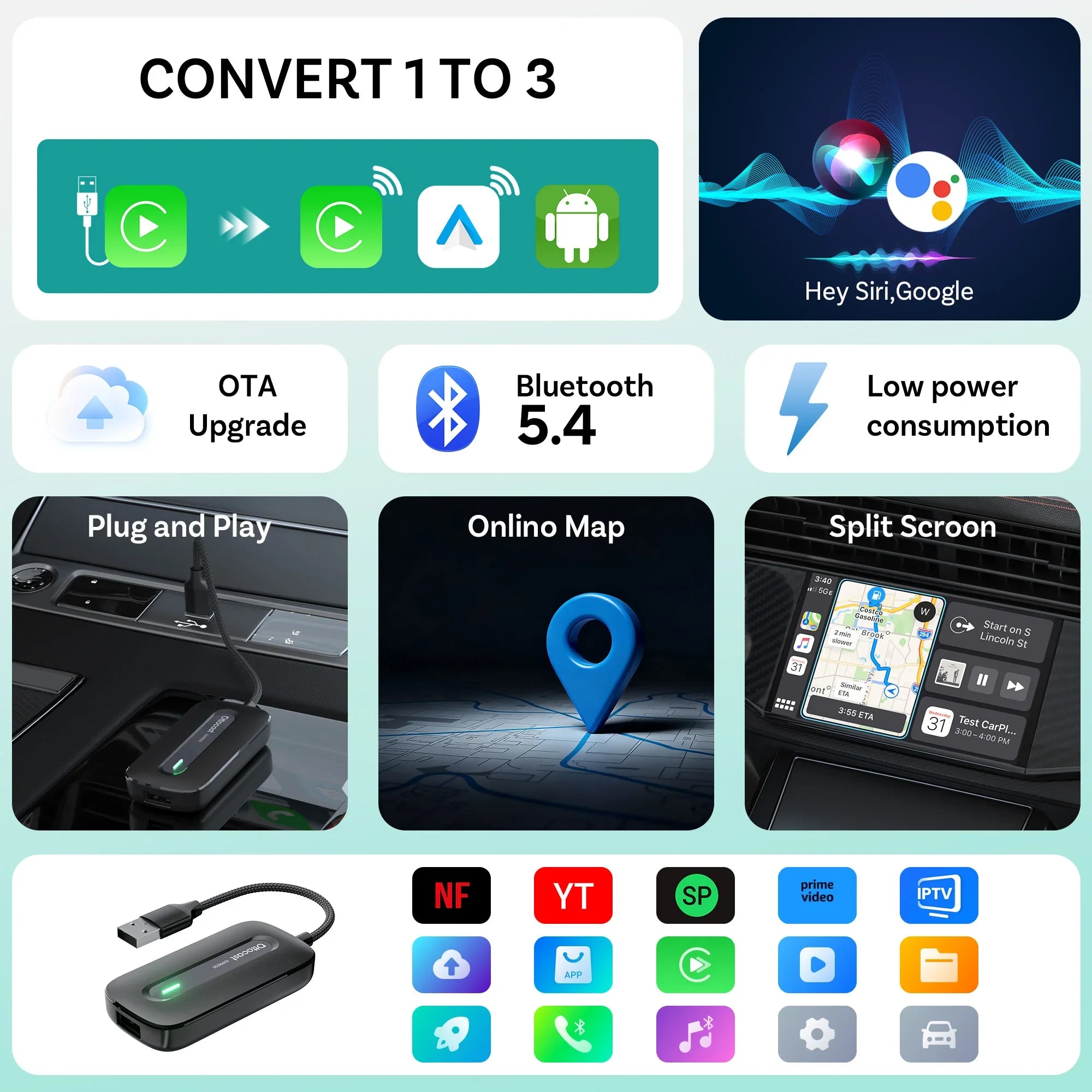 OTTOCAST Play2Video Express Wireless CarPlay Video AI Box