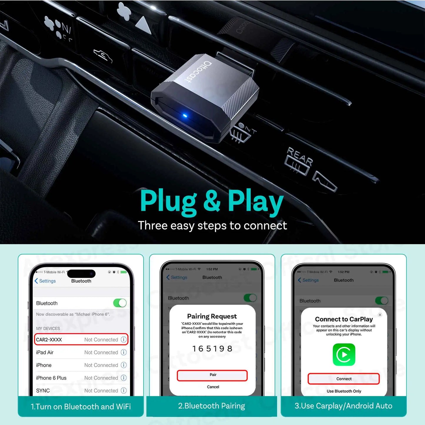 OTTOCAST Mini Nova Cube 3.0 Wireless CarPlay Adapter