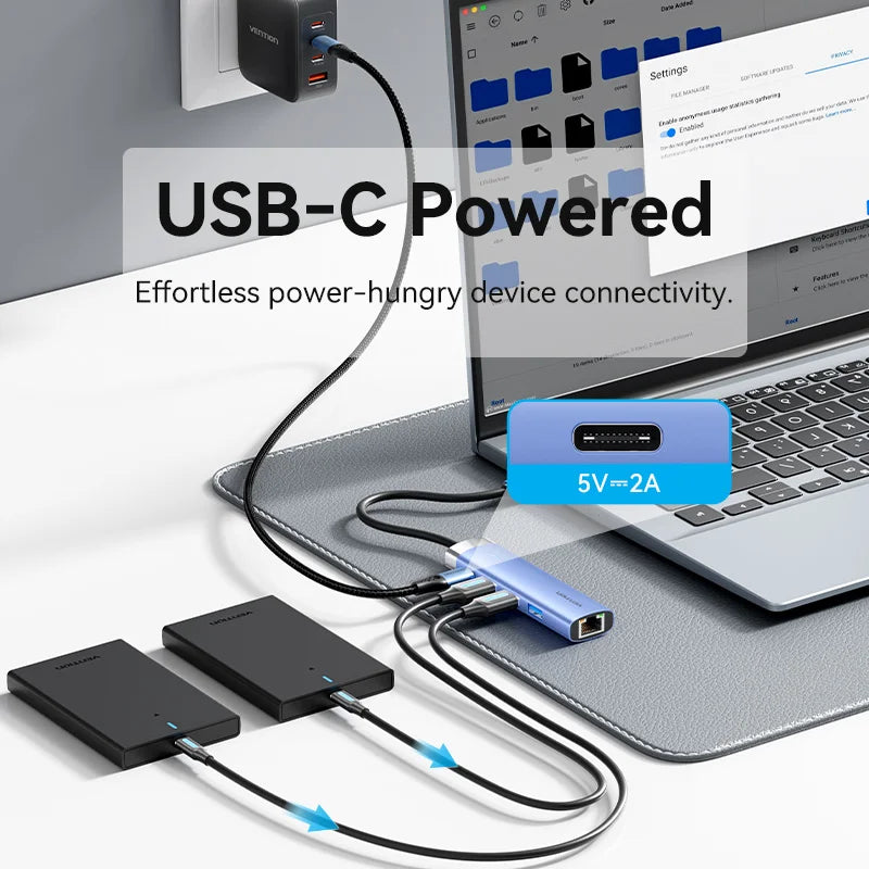 Vention USB 3.0 Ethernet HUB | Gigabit RJ45 1000Mbps Adapter with USB Expansion