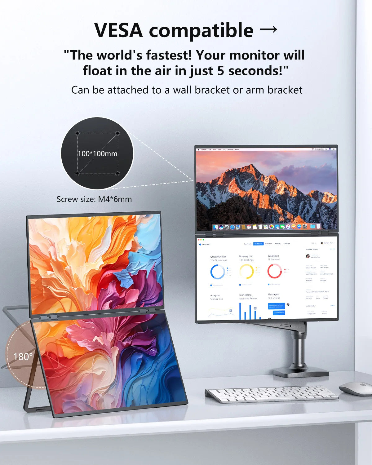 Portable Dual Monitor 23.8" 100Hz FHD 1080P Stacked Vertical Displays for Gaming Coding Working USB-C HDMI Laptop Screen Extende - Limetastore