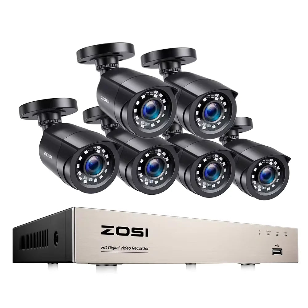 ZOSI 8CH 1080P CCTV Security System – 5MP Lite H.265+ DVR with 2/4/6/8× 2MP Outdoor Night Vision Cameras
