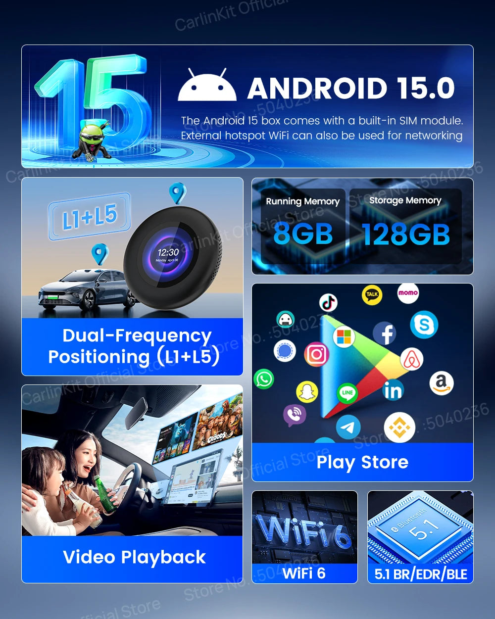 CarlinKit Tbox‑Ultra3 Android 15 5G LTE WiFi6 AI Box