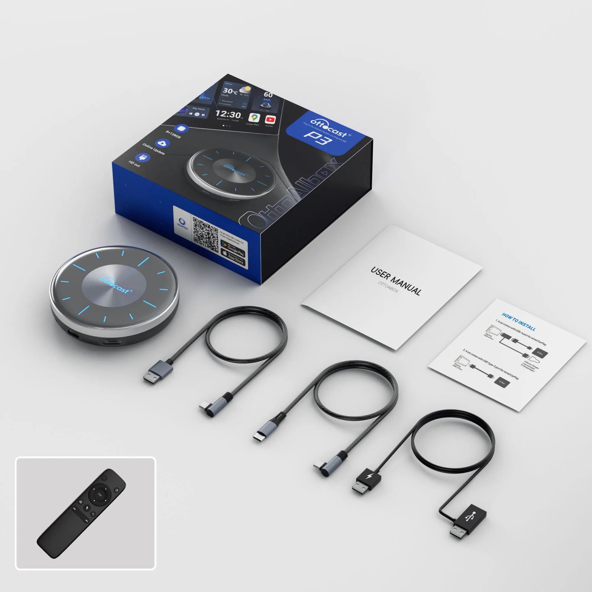 OTTOCAST OttoAiBox P3 Wireless CarPlay AI Box with HDMI
