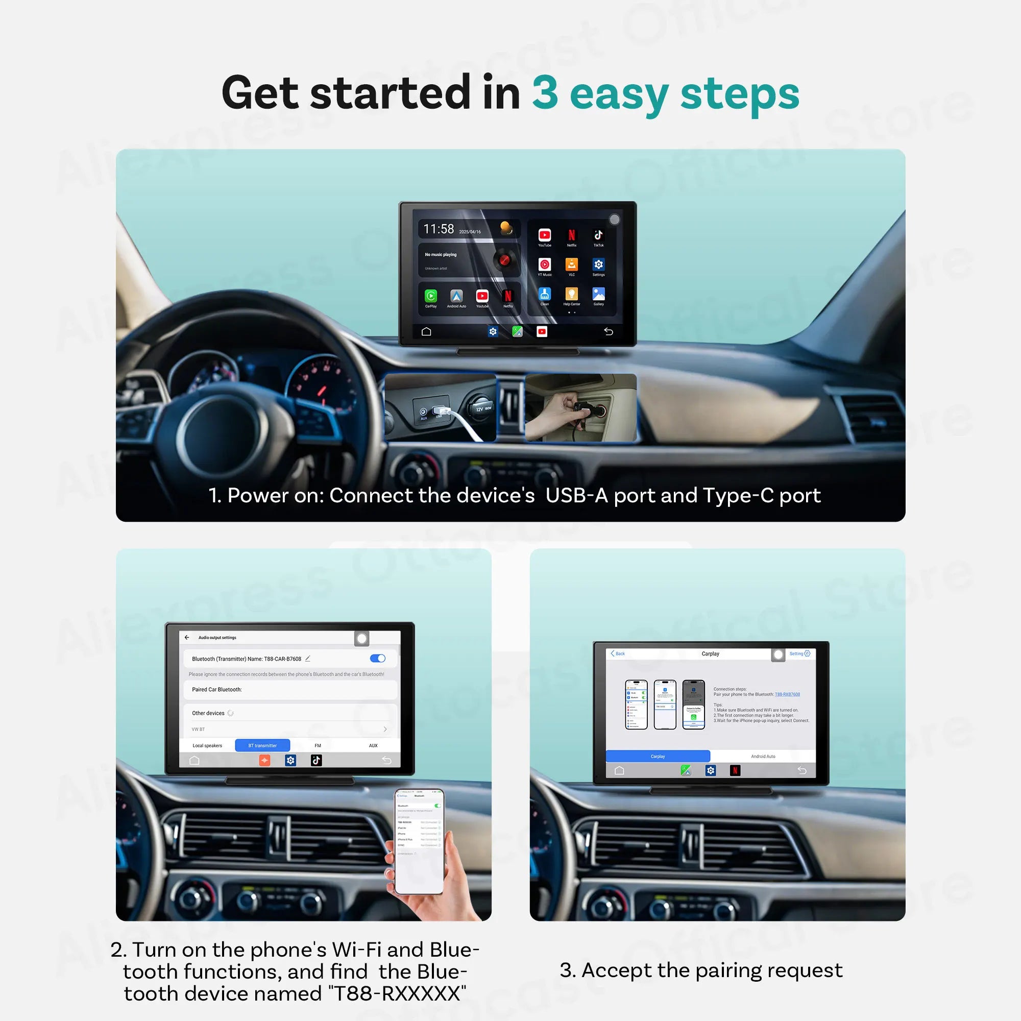 OTTOCAST Express 9" Wireless CarPlay Android Car Display