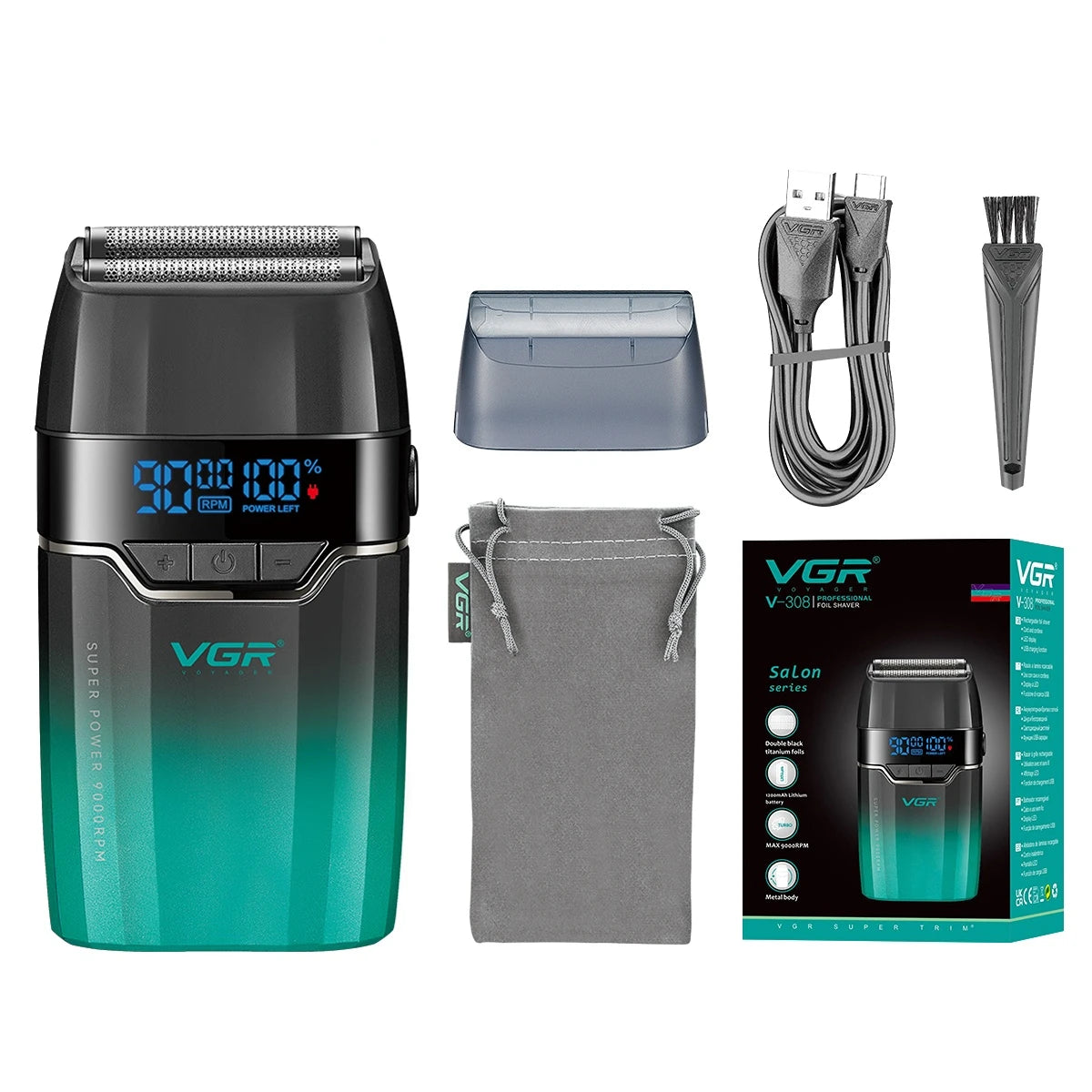 VGR Shaver Professional Beard Trimmer 9000 RPM Shaving Machine Razor Electric Shaver Reciprocating LED Shaver for Men V-308