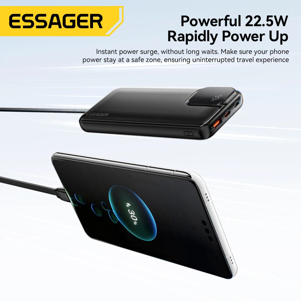 ESSAGER 20000mAh Power Bank with Two Built-in Cables 22.5W PD