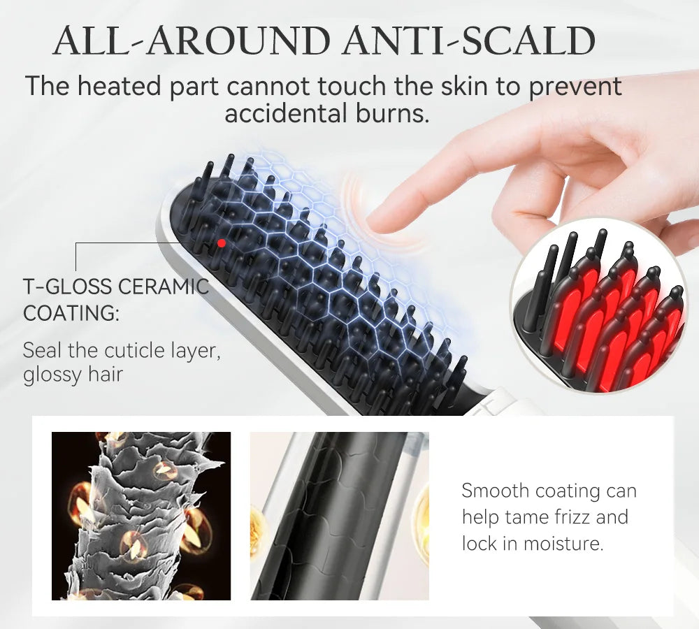 ANLAN Cordless Hair Straightener Brush | Ceramic, Negative Ions, Anti‑Scald, Portable