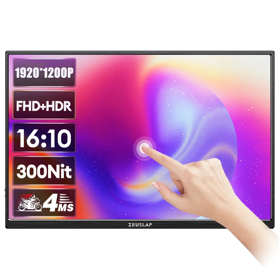 ZEUSLAP 14" Portable Monitor | 1920×1200 WUXGA, 16:10, 100% sRGB, 300 nits