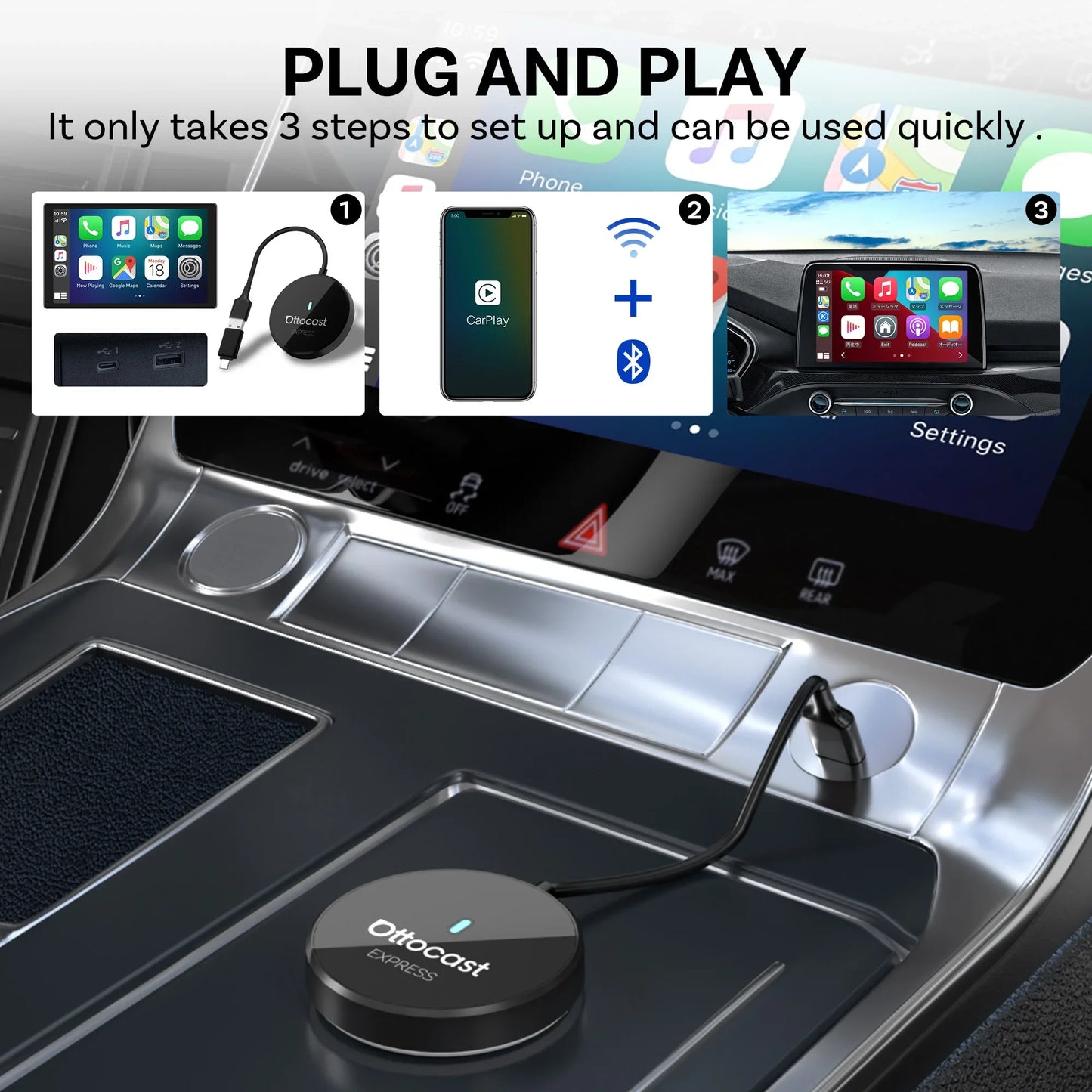 OTTOCAST Express 2‑in‑1 Wireless CarPlay & Android Auto Adapter