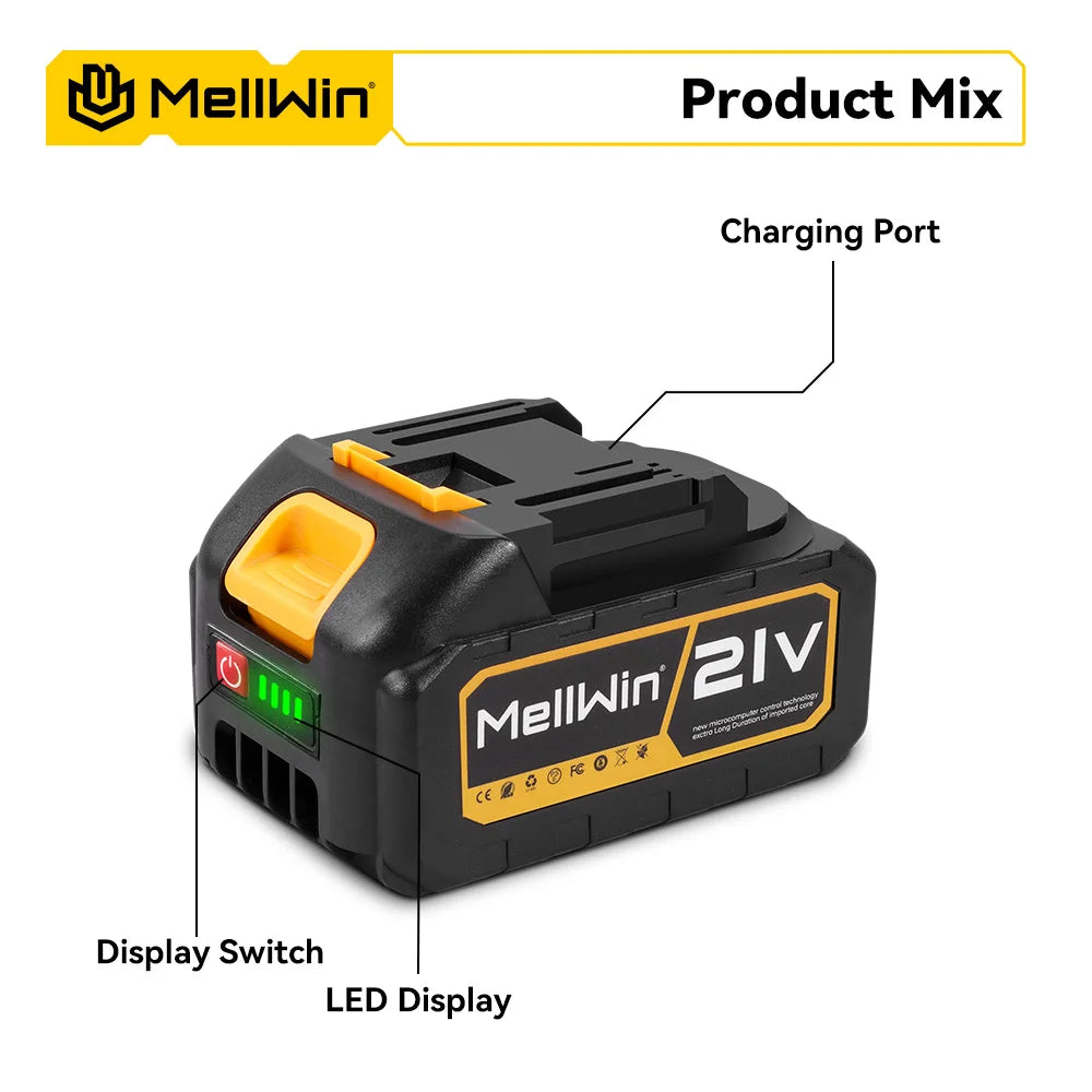 MELLWIN 21V Rechargeable Lithium Battery 15000mAh Lithium Ion Battery Pack For Makita 18V Battery Pin Electric Drill Power Tool - Limetastore