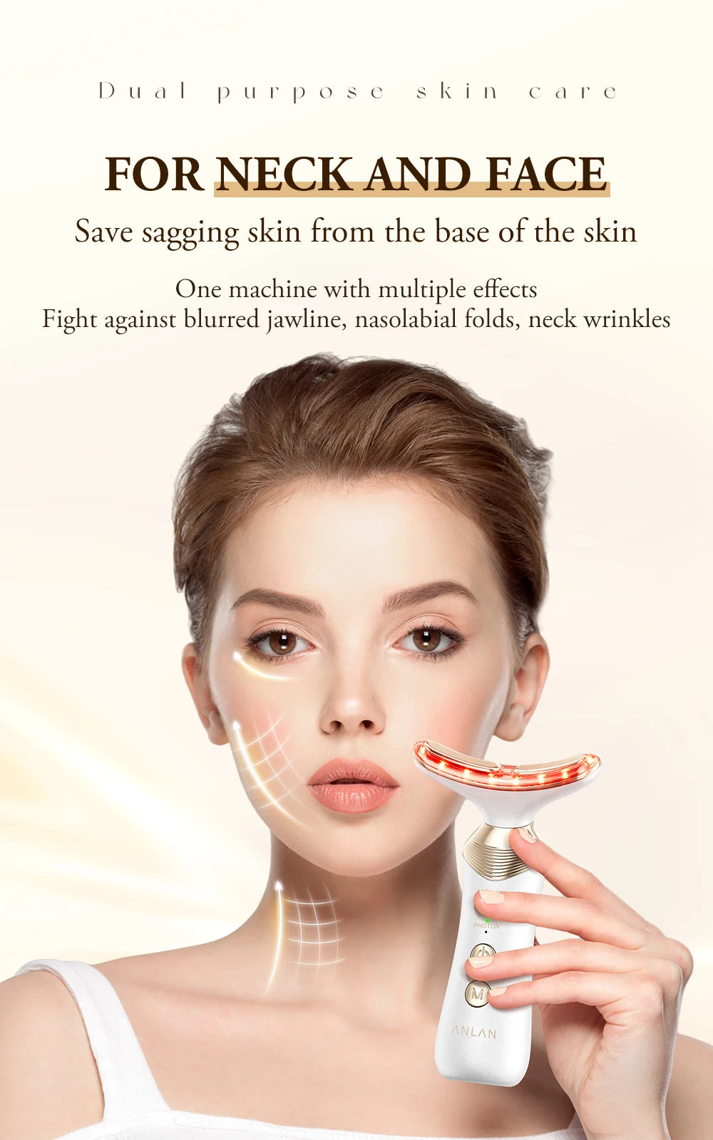 ANLAN Dual‑Polar Neck Device | EMS, 5‑Color Photon, 24K Gold, Anti‑Aging & Lifting