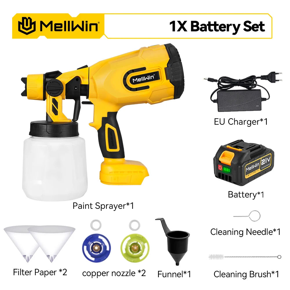 MELLWIN 1200ML Cordless Electric Paint Spray Gun Household Paint Sprayer Car Furniture Sprayer For Makita 18V Battery Pin - Limetastore