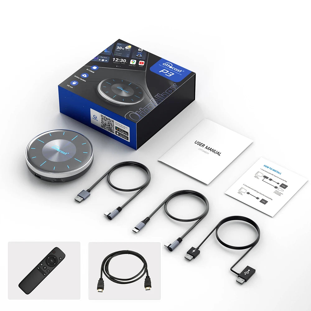 OTTOCAST P3 / P3 PRO Android TV AI Box with HDMI & Wireless CarPlay