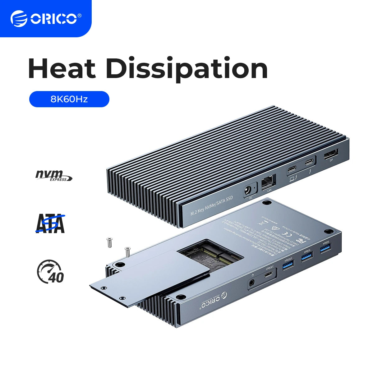 ORICO Thunderbolt 3 M.2 NVMe/NGFF SSD Enclosure Docking Station with 40Gbps USB‑C