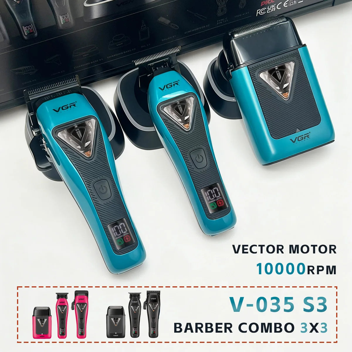 VGR Hair Trimmer Professional Hair Cutting Machine Cordless Beard Trimmer Electric Barber Clipper Metal Trimmer for Men V-035 S3