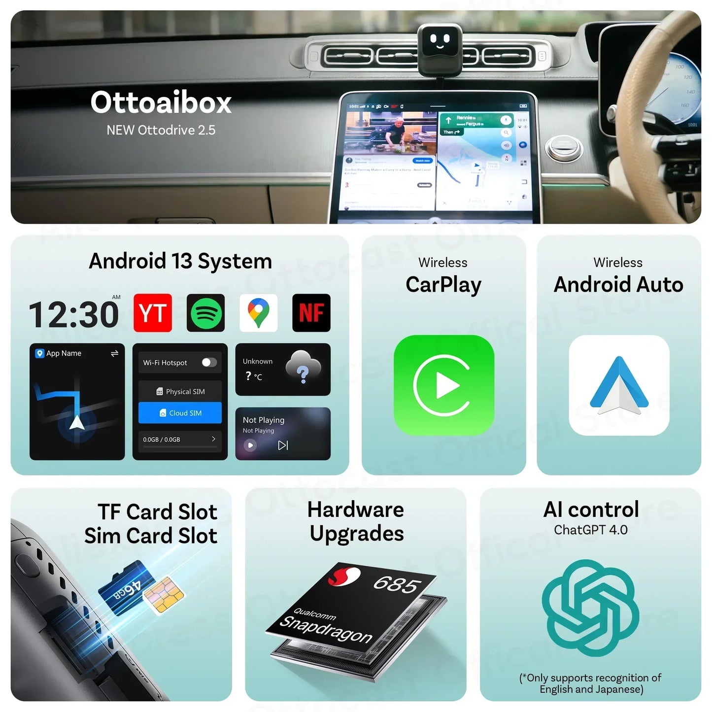 OTTOCAST Ottaibox Nano Android 13 Wireless CarPlay AI Box