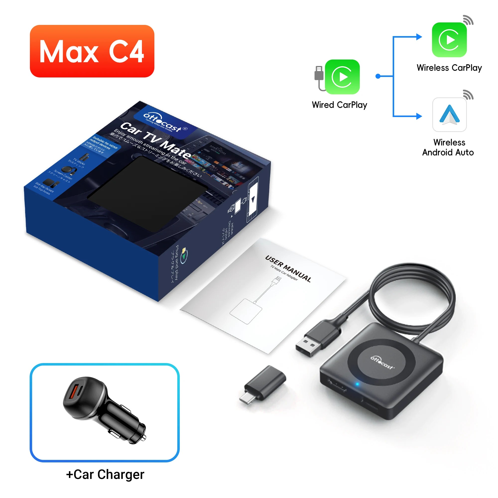 OTTOCAST Car TV Mate Max C4 Wireless CarPlay HDMI Adapter