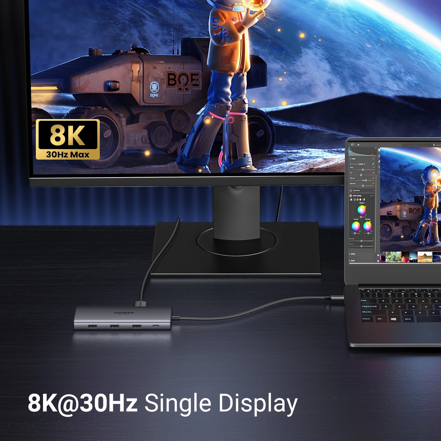UGREEN 10‑in‑1 Dual HDMI USB‑C Hub with 8K & 4K Output, Gigabit Ethernet, USB 3.0, PD100W