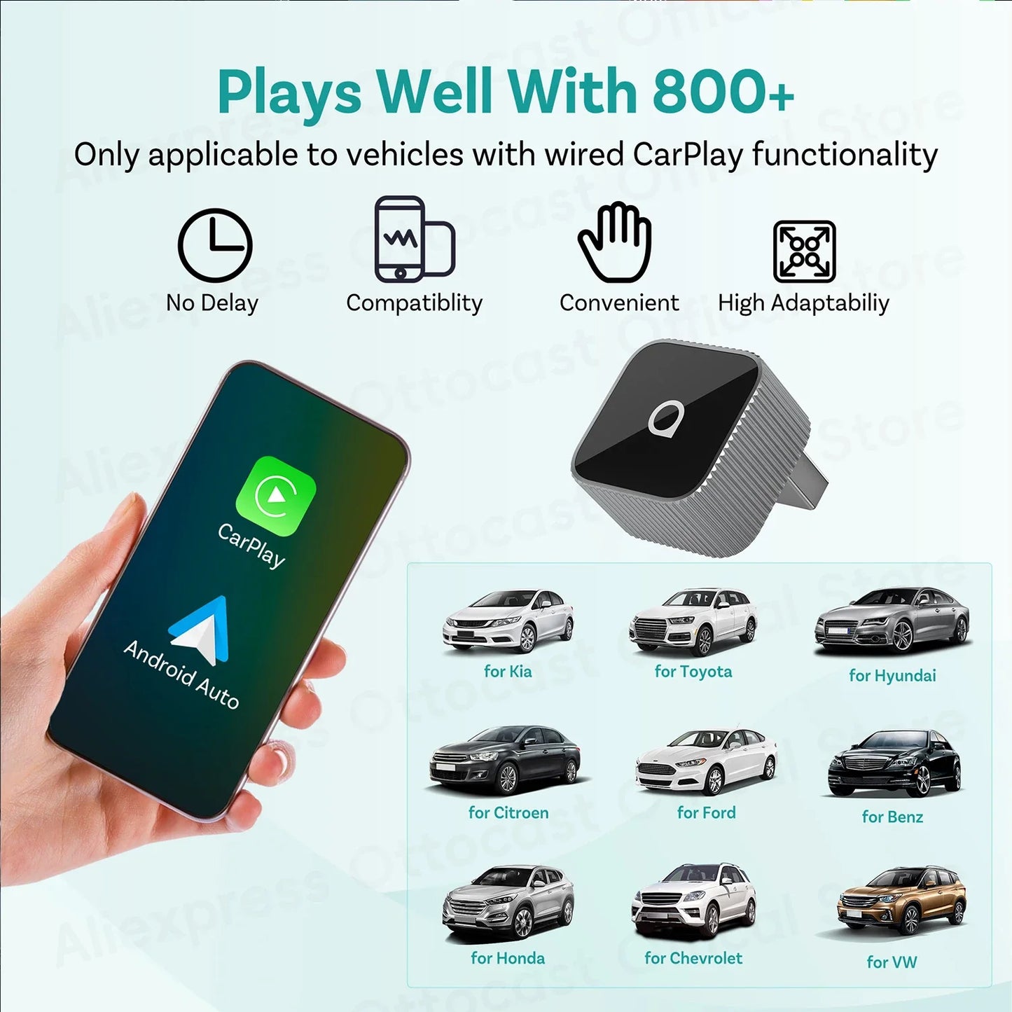 OTTOCAST Mini Slim Wireless CarPlay & Android Auto Adapter