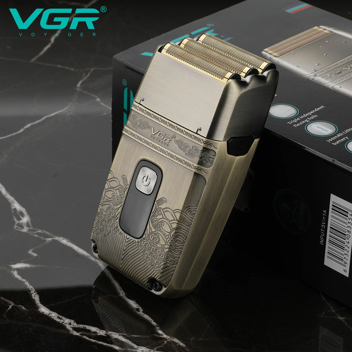 VGR Electric Shaver Professional Shaver Metal Beard Trimmer Titanium Blade Triple Foil Shaver for Bald Head LED Display V-335