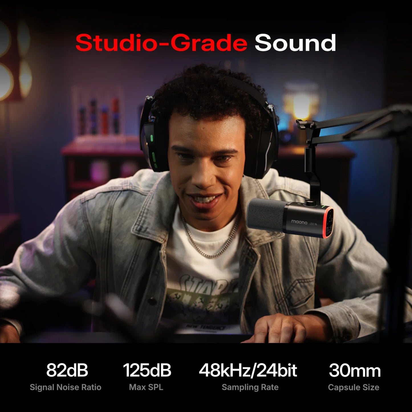 Maono PD100W – Wireless Dynamic Microphone | 50 m Range, One‑Touch Noise Reduction & RGB Lighting for Gaming, Streaming & Live Recording