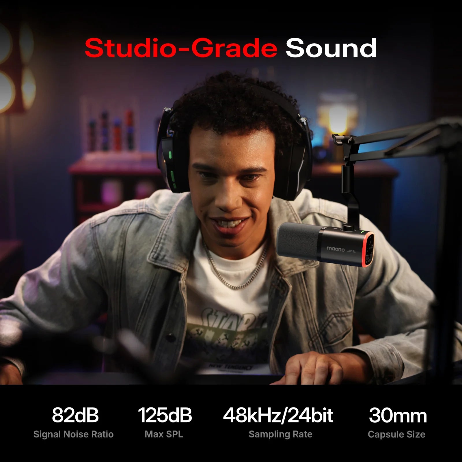 Maono PD100W – Wireless Dynamic Microphone | 50 m Range, One‑Touch Noise Reduction & RGB Lighting for Gaming, Streaming & Live Recording