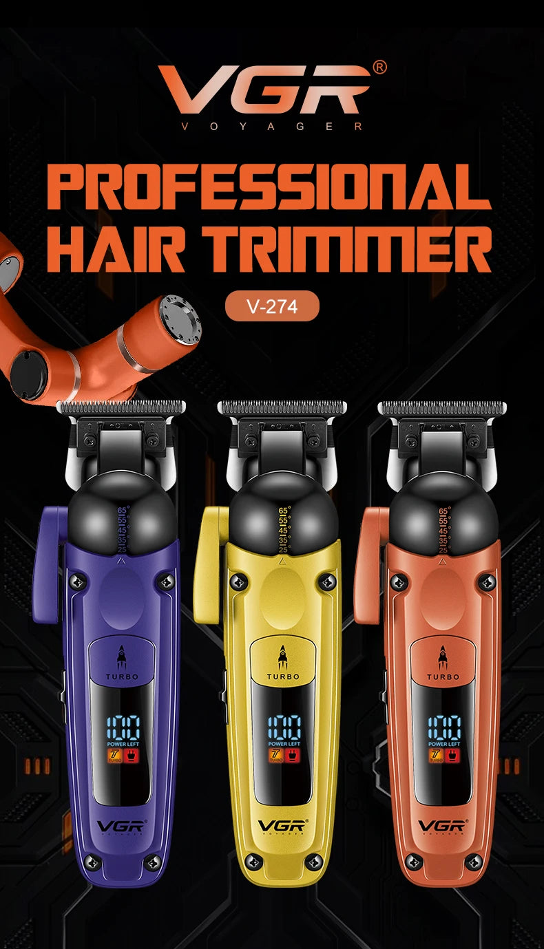 VGR Hair Trimmer Professional Hair Cutting Machine Cordless Hair Clipper Barber Adjustable Haircut LED Trimmer for Men V-274