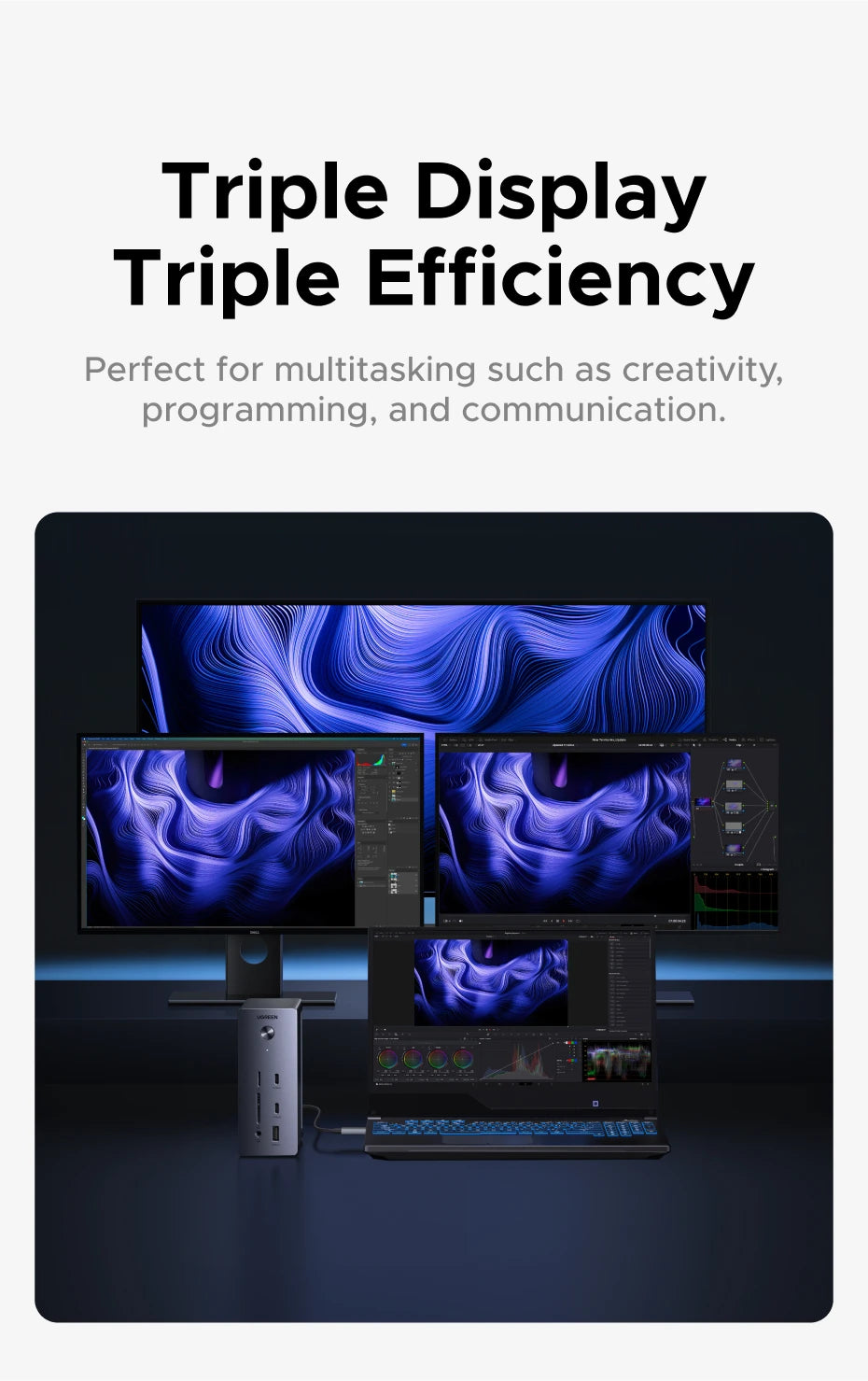 UGREEN 14‑in‑1 USB‑C Docking Station with 4K120Hz DisplayPort, Dual 4K60Hz HDMI