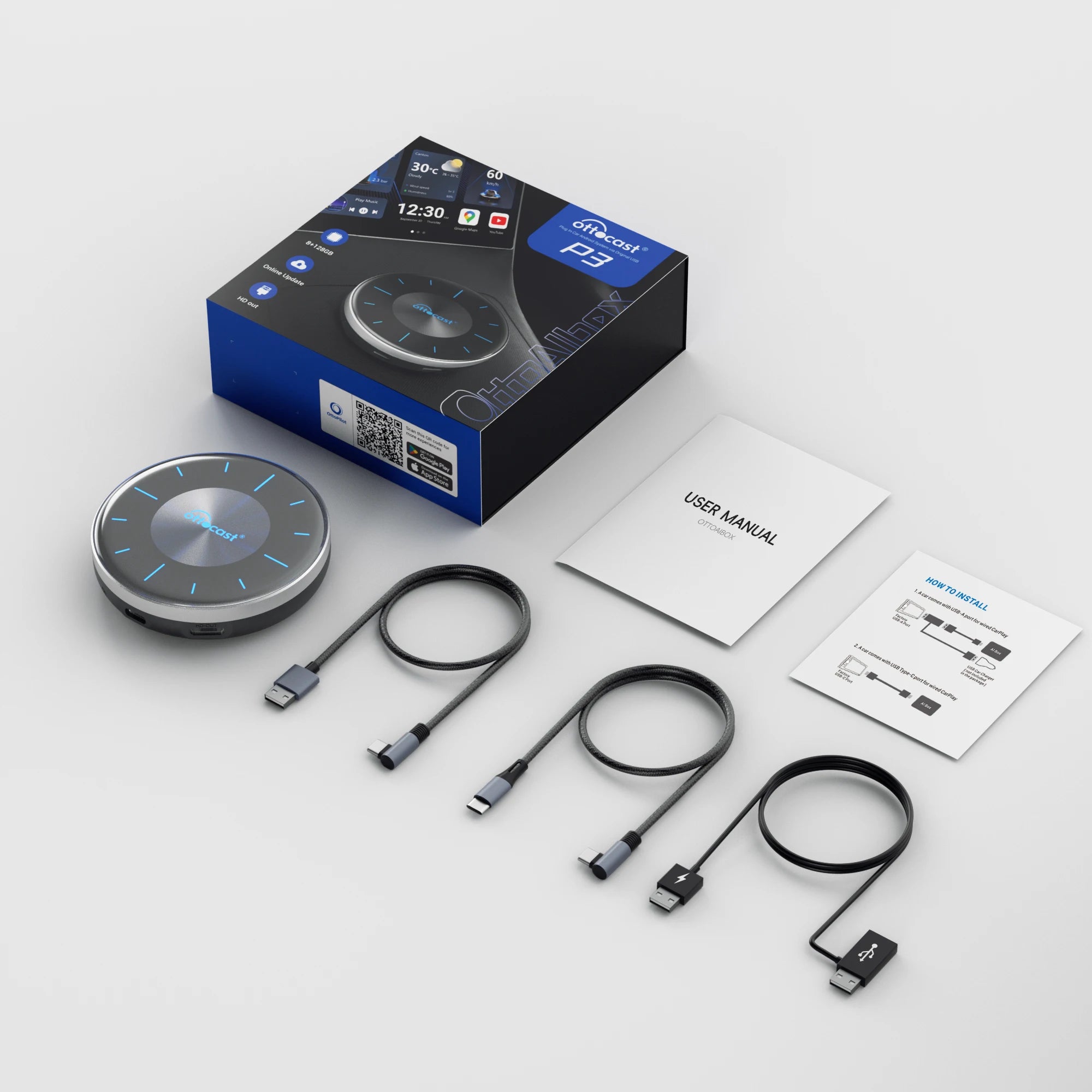 OTTOCAST OttoAiBox P3 Wireless CarPlay AI Box with HDMI