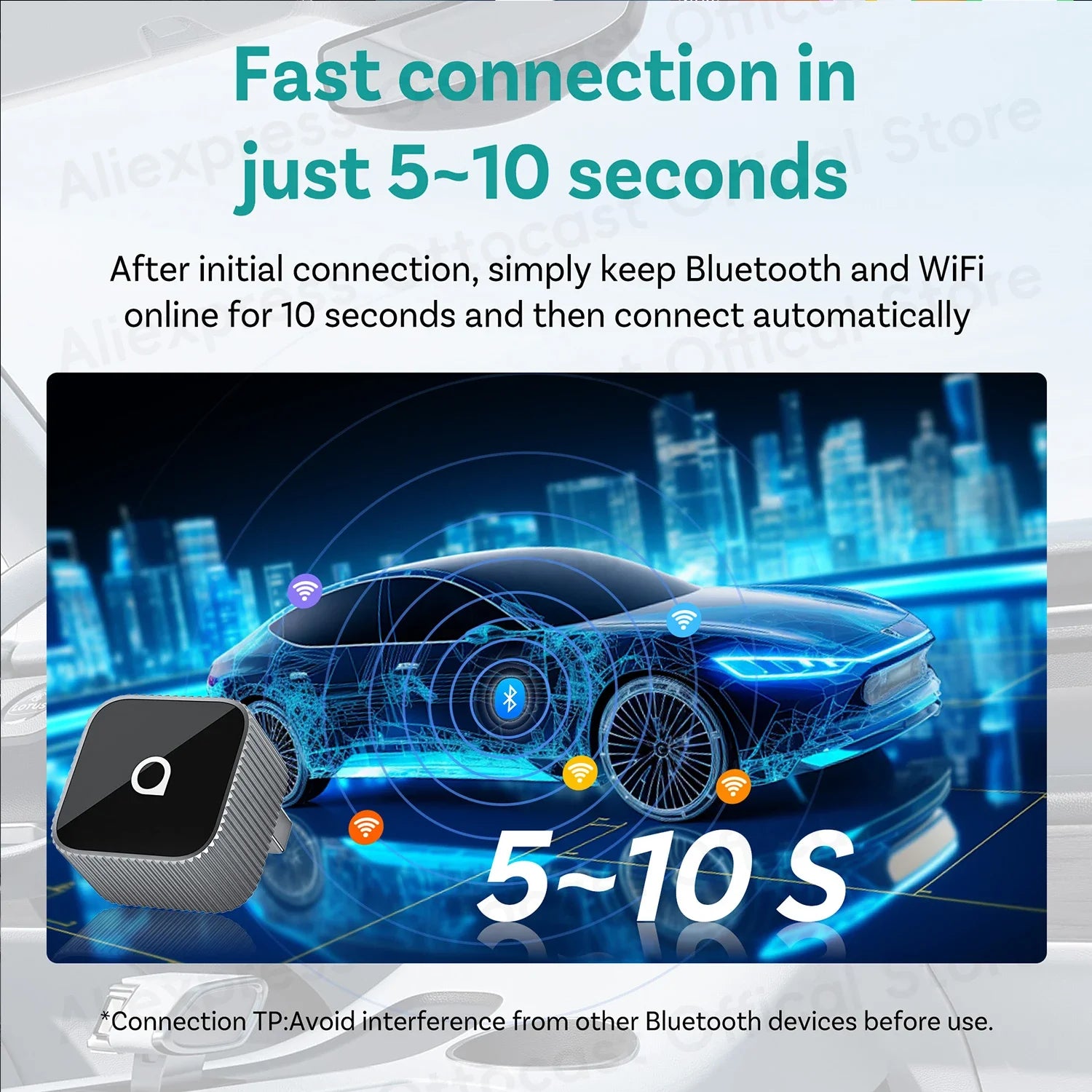 OTTOCAST Mini Slim Cube Wireless CarPlay & Android Auto Adapter