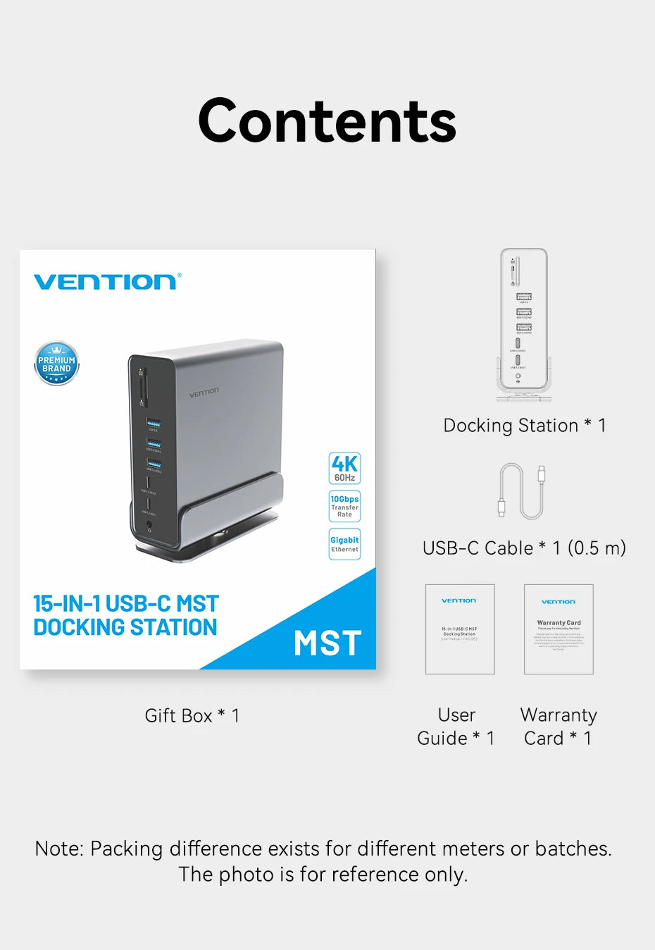 Vention USB‑C 15‑in‑1 Dock | Triple Monitor 4K 60Hz HDMI + DP, USB 3.2, PD 100W for MacBook & Windows