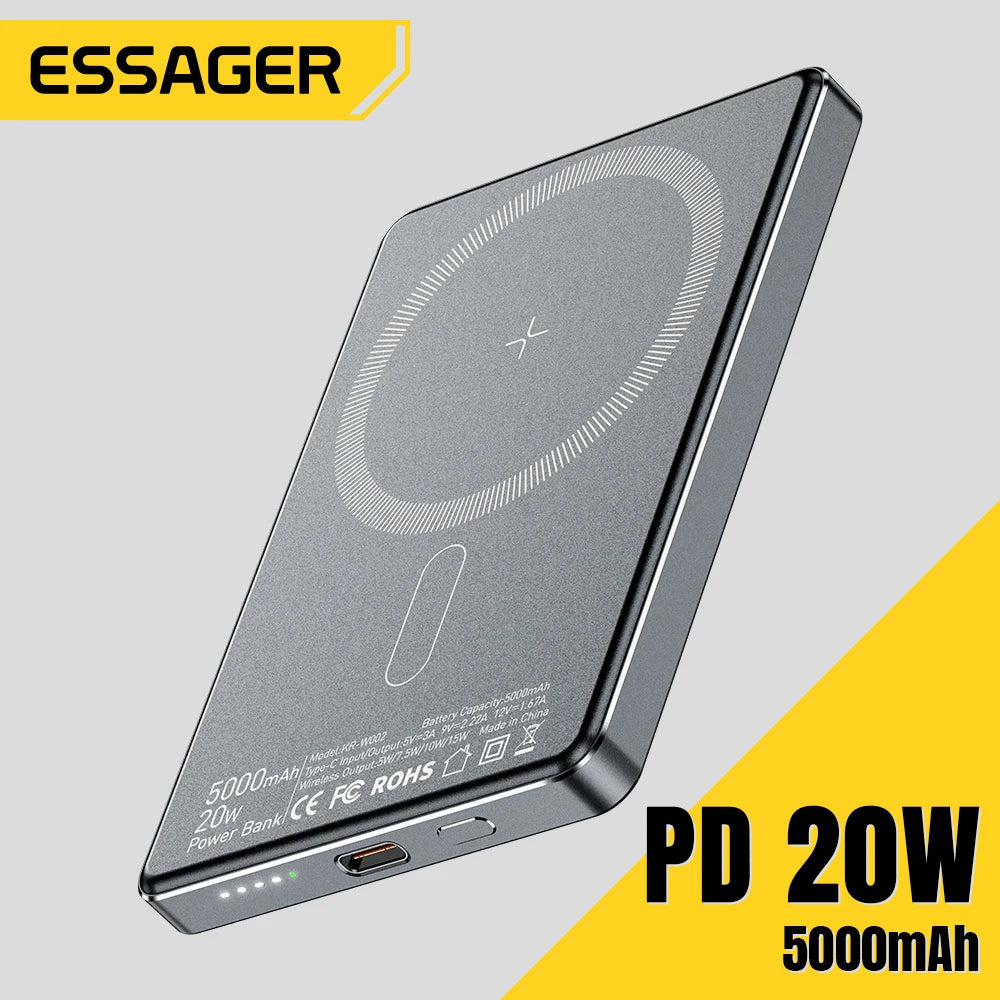 ESSAGER Thin Magnetic Wireless Power Bank 20W 5000mAh MagSafe