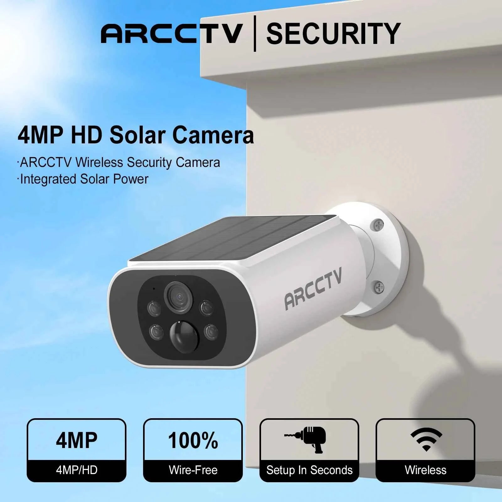 ARCCTV 4MP Solar Camera Outdoor Wireless Security Integrated Solar Wifi Camera Human Detection Color Night Vision Two Way Audio - Limetastore
