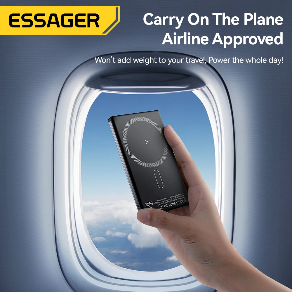 ESSAGER 20W Magnetic Wireless Charging Bank 5000mAh Thin MagSafe