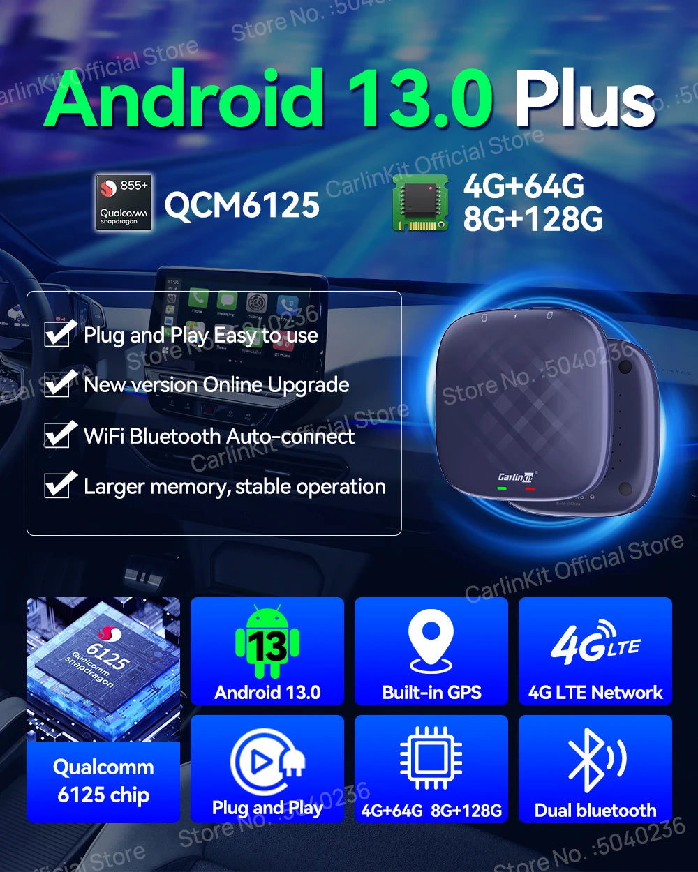 CarlinKit Tbox‑Ultra Android 15 8+128GB Wireless CarPlay AI Box