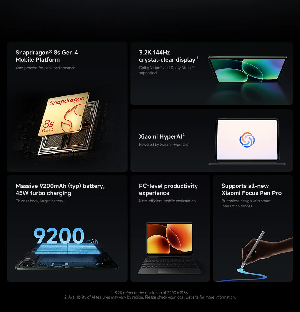FR Warehouse Global Version Xiaomi Pad 8 Global Version 11.2" 144Hz display Snapdragon® 8s Gen 4 Mi tablet 13MP Camera 9200mAh 45W turbo charging - Limetastore