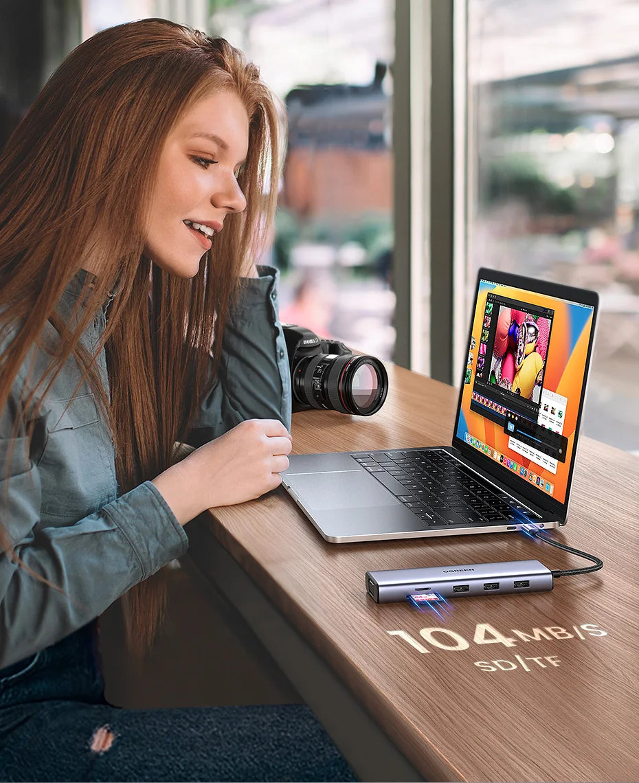 UGREEN 10‑in‑1 Dual HDMI USB‑C Hub with 8K & 4K Output, Gigabit Ethernet, USB 3.0, PD100W