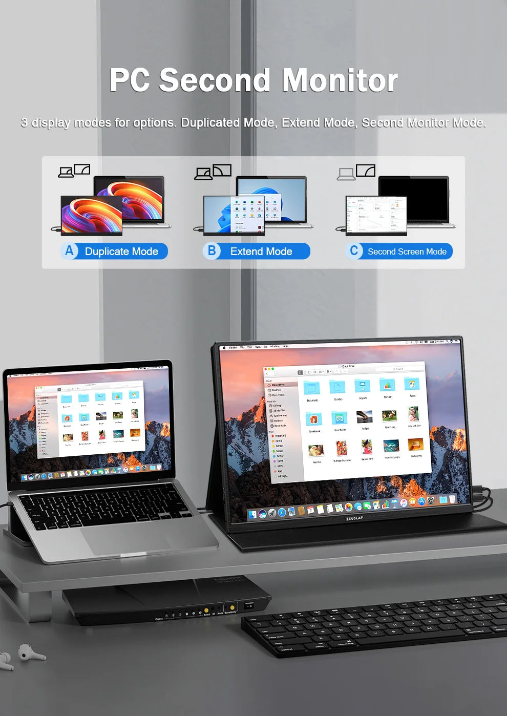 ZEUSLAP 16-palčni prenosni zaslon na dotik | 1200P IPS, 100 % sRGB, USB‑C in HDMI