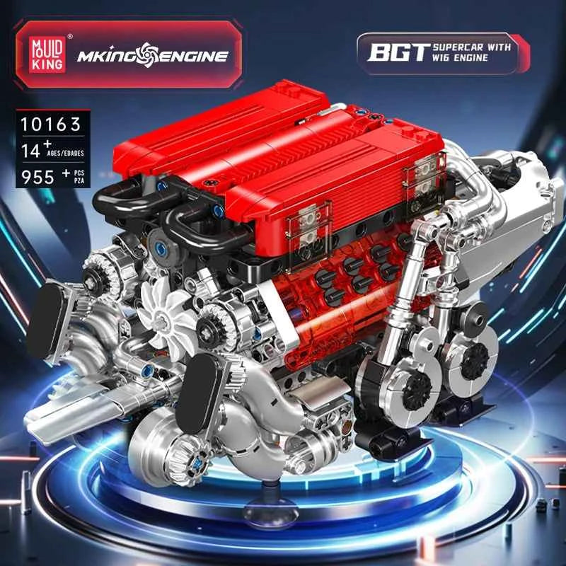Mould King 10163 Motorized BGT Supercar W16 Engine Building Set - Limetastore