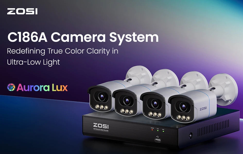 ZOSI 4K 8MP PoE Security Camera System – Aurora Lux Full‑Color Night Vision | 5MP/8MP Outdoor/Indoor