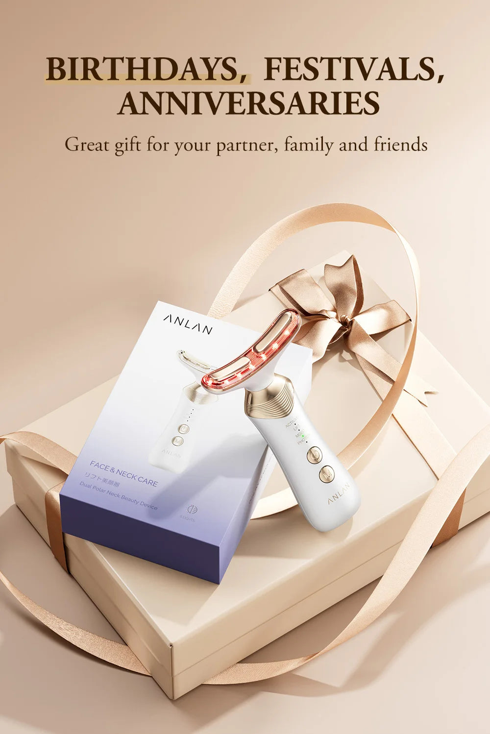 ANLAN Dual‑Polar Neck Device | EMS, 5‑Color Photon, 24K Gold, Anti‑Aging & Lifting