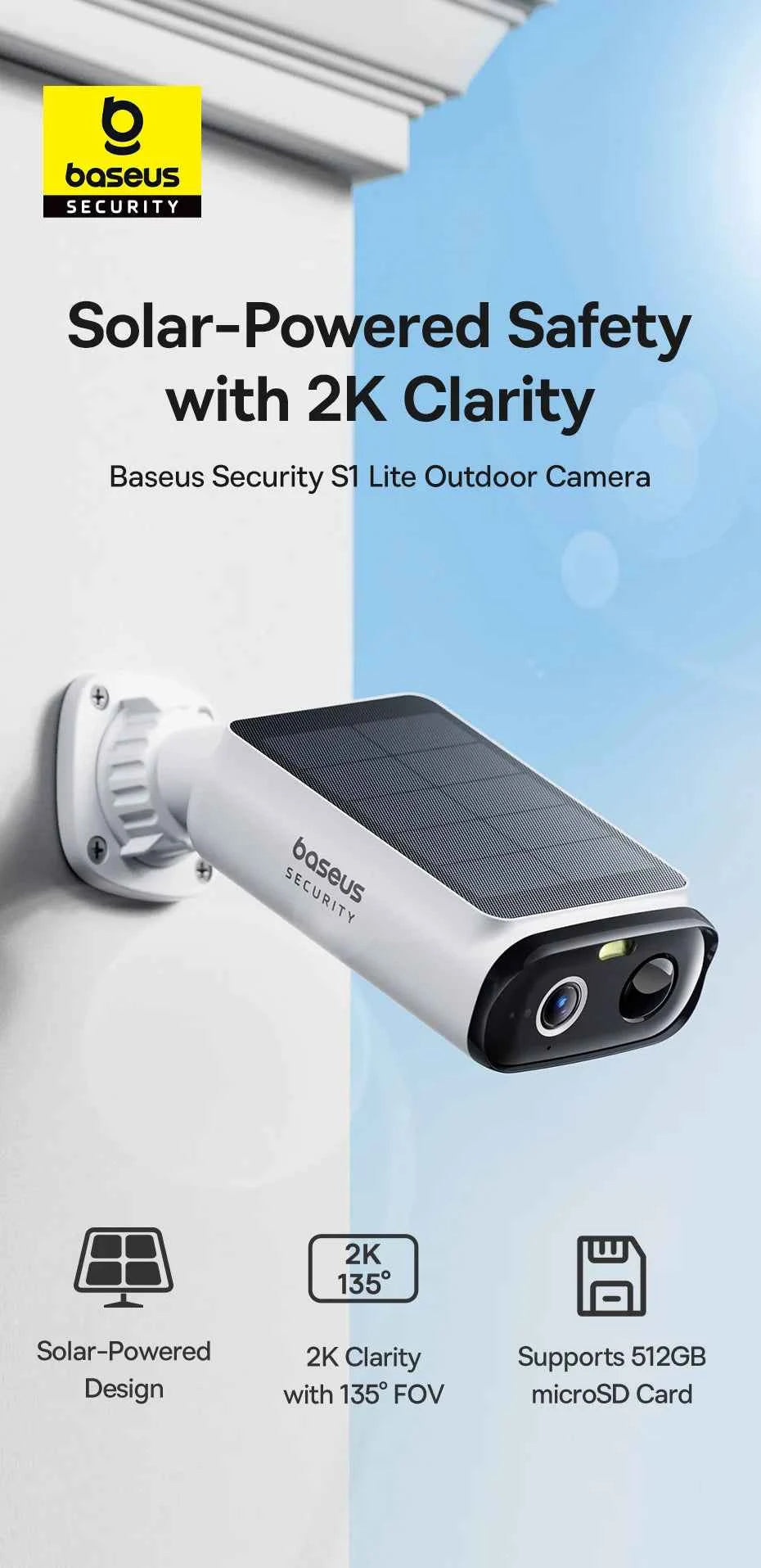 Baseus Security S1 Lite Wireless Outdoor Camera 4-Cam Solar Security Camera 2K Clarity With Power 135°FOV IP67 512GB Wifi Camera - Limetastore