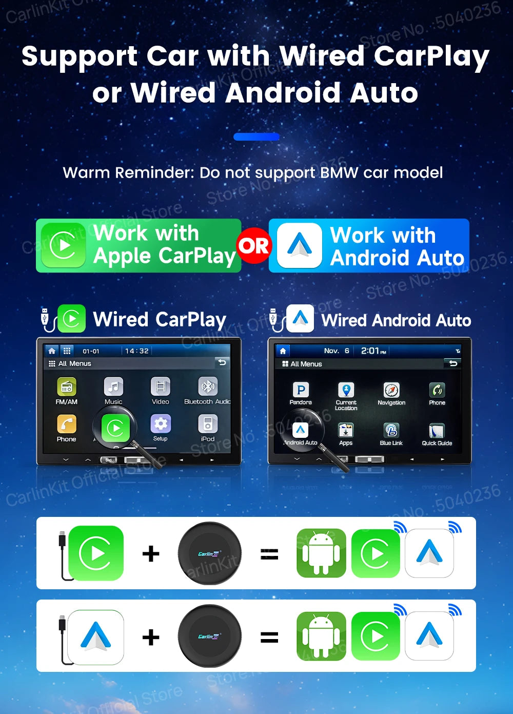 CarlinKit Android 15 SM6350 8+128GB Wireless CarPlay AI Box