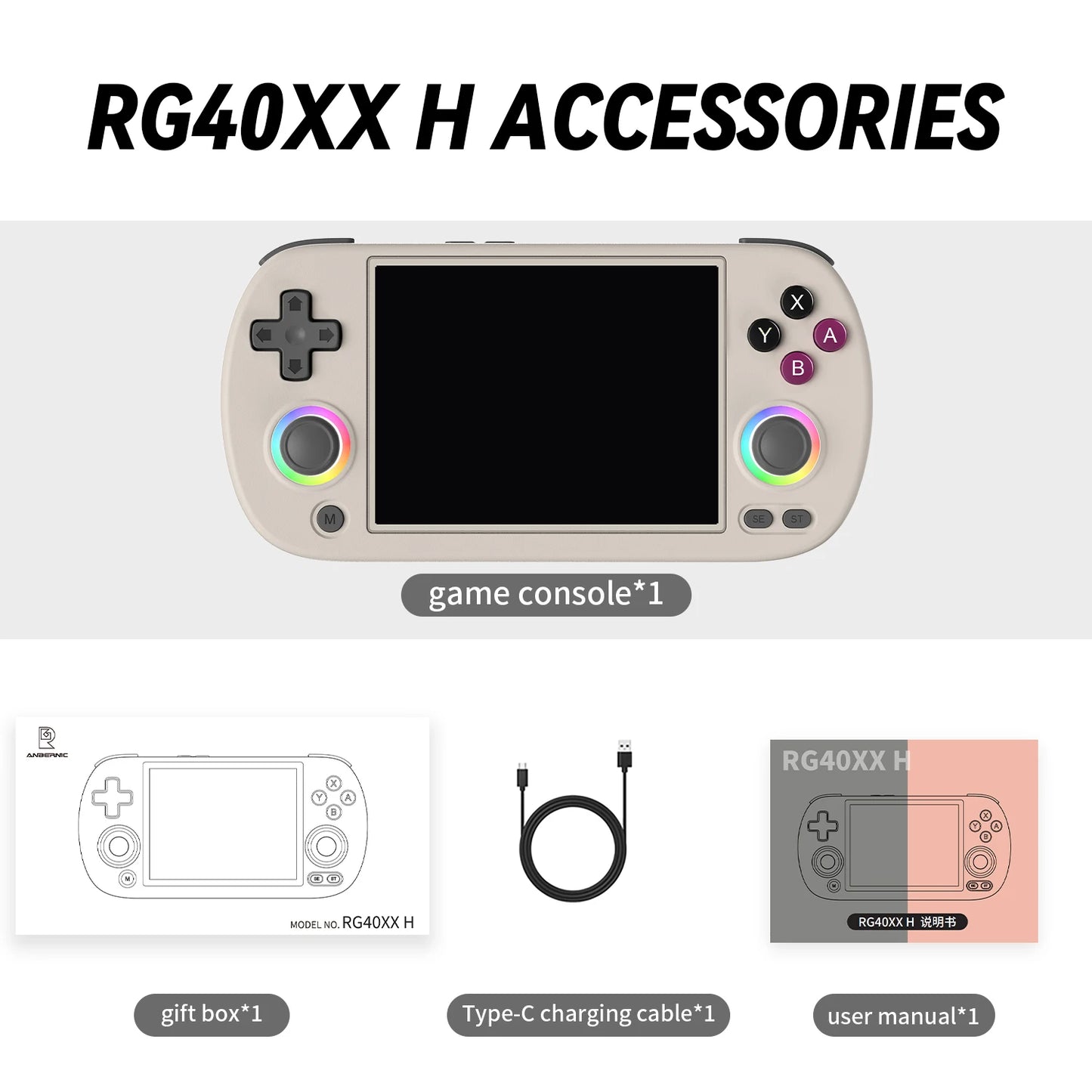 ANBERNIC RG40XX H Portable Retro Game Console 4.0 inch IPS Screen Linux 64-bit RGB Light 5G WiFi Preloaded 5K+ Classic Games - Limetastore