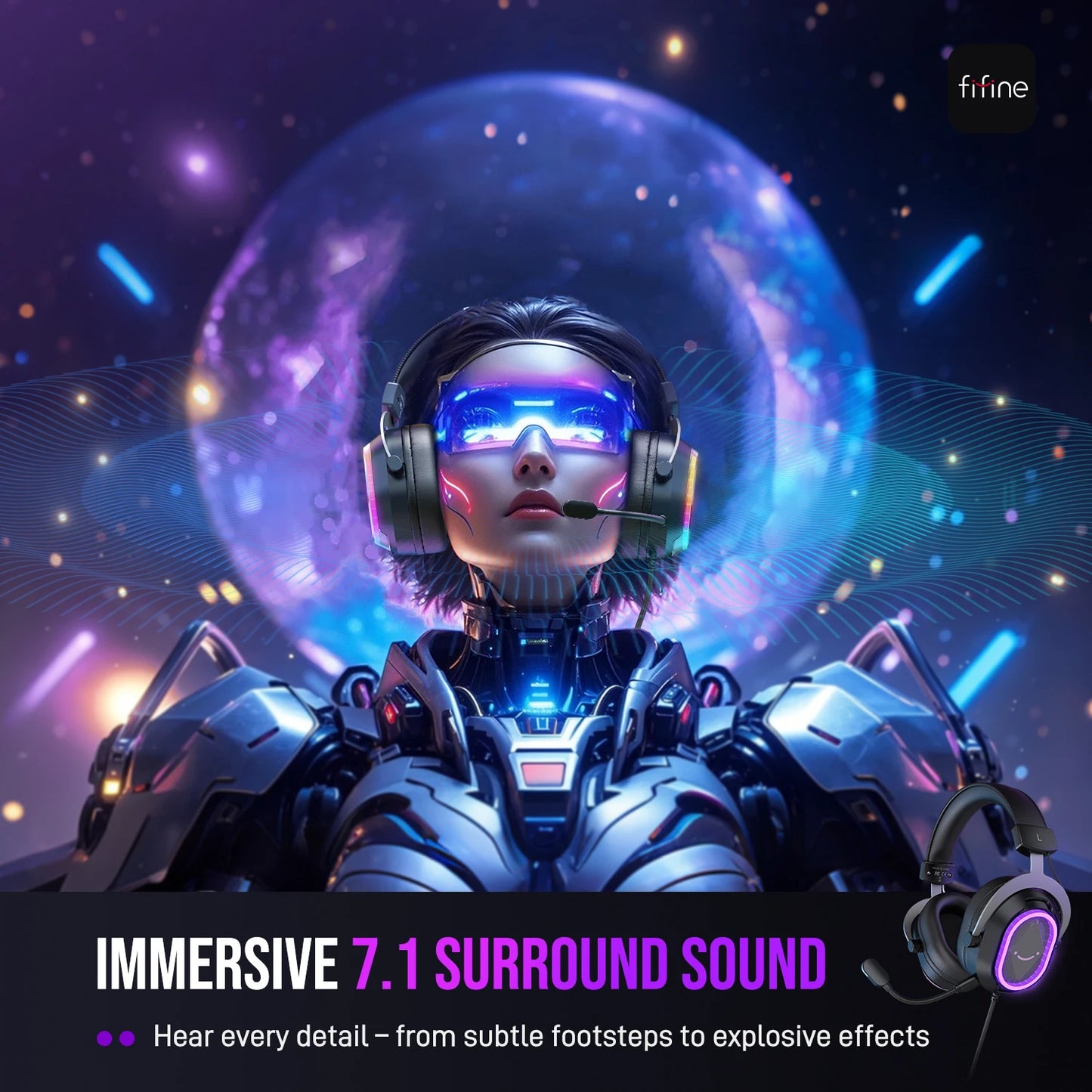 FIFINE H13 RGB Gaming Headset | 7.1 Surround Sound & Dual Sound Card